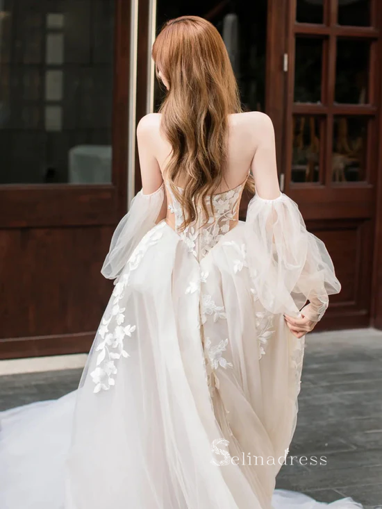 A-line Champagne Tulle Lace Long Prom Dress Wedding Dress Long Sleeve Wedding Gowns cbd495 A-line Champagne Tulle Lace Long Prom Dress Wedding Dress Long Sleeve Wedding Gowns cbd495