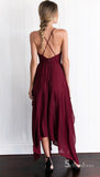 A-line Chiffon Asymmetrical Spaghetti Straps Burgundy Cheap Long Prom Dresses/Evening Dress CBD510|Selinadress