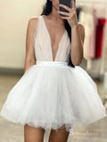 A-line Deep V neck Ivory Cheap Short Prom Dress Homecoming Dresses #MHL2890|Selinadress