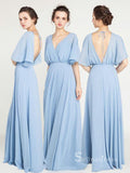 A-line Deep V neck Light Sky Blue Bridesmaid Dress Cheap Bridesmaid Dresses BRD005|Selinadress