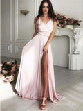 A-line Deep V neck Pink Long Prom Dresses Cheap Evening Dress CBD530|Selinadress
