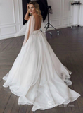 A-line Deep V neck Rustic Wedding Dresses Backless Bridal Gowns MHL2822|Selinadress