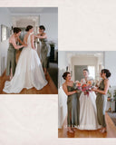 A-line Deep V neck Satin Rustic Wedding Dress Bridal Dresses JKP012|Selinadress