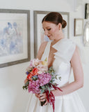 A-line Deep V neck Satin Rustic Wedding Dress Bridal Dresses JKP012|Selinadress