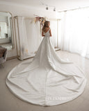 A-line Deep V neck Satin Wedding Dresses Cheap Wedding Gown Bridal Dress JKW213|Selinadress