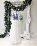 A-line Halter Long Prom Dresses V neck Prom Girl Dresses Royal Blue Long Evening Gowns Formal Dress SED148|Selinadress