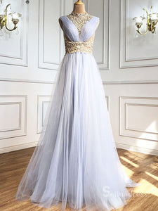 A-line High Neck Elegant Long Prom Dress Beaded Evening Gown SC036A-line High Neck Elegant Long Prom Dress Beaded Evening Gown SC036