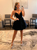 A-line Little Black Homecoming Dresses Spaghetti Straps Mini Cocktail Dresses Pageant Dresses #TKL045|Selinadress