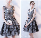 A-line Little Black V neck Charming Short Ptom Dress Homecoming Dresses MHL037