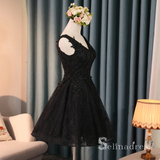 A-line Little Black V neck Homecoming Dress Short Prom Dress Cocktail Dresses MHL052|Selinadress