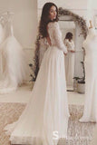 A-line Long Sleeve Wedding Dresses V-neck Elegant Lace Bridal Gown SEW028|Selinadress