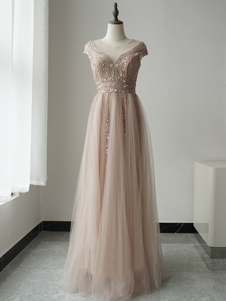 A-line Luxury Crystal Elegant Long Prom Dress Detachable Ribbon Long E SELINADRESS A-line Luxury Crystal Elegant Long Prom Dress Detachable Ribbon Long E SELINADRESS