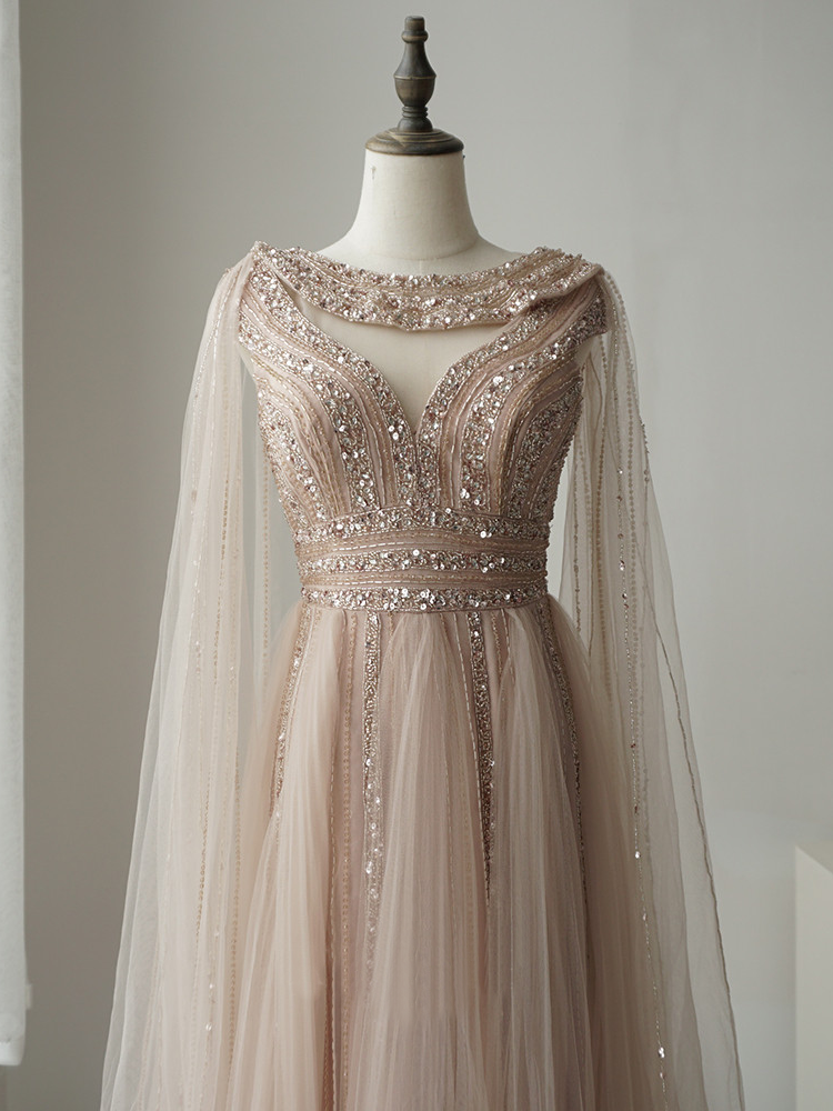 A-line Luxury Crystal Elegant Long Prom Dress Detachable Ribbon Long E SELINADRESS A-line Luxury Crystal Elegant Long Prom Dress Detachable Ribbon Long E SELINADRESS