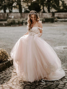 A-line Off-the-sholulder Lace Wedding Dresses Applique Rustic Bridal Gowns CBD351|Selinadress