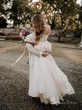 A-line Off-the-sholulder Lace Wedding Dresses Applique Rustic Bridal Gowns CBD351|Selinadress