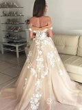 A-line Off-the-shoulder 3D Lace Rustic Wedding Dresses Champagne Bridal Gowns MHL2832|Selinadress