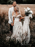 A-line Off-the-shoulder 3D Lace Wedding Dresses Rustic Wedding Gowns MHL138|Selinadress