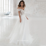 A Line Off The Shoulder Appliqued Bride Dresses Elegant Lace Wedding Bridal Gowns GRDK003|Selinadress
