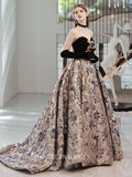 A-line Off-the-shoulder Black Long Prom Dress Floral Long Evening Dresses Bridal Dress Party Dress OCN012|Selinadress
