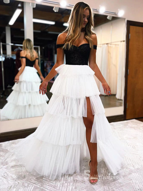 A-line Off-the-Shoulder Black Long Prom Dresses Cheap Evening Dresses MLK042|Selinadress