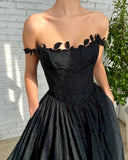 A-line Off the shoulder Black Prom Dress Beautiful Evening Gowns #POL132|Selinadress