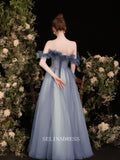A-line Off-the-shoulder Blue Long Prom Dress Bridal Dresses Cheap Evening Dress OSTY012|Selinadress