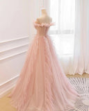 A-line Off-the-shoulder Blush Pink Long Prom Dress Ruffled Formal Dresses Evening Dress KPY064|Selinadress