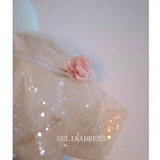 A-line Off-the-shoulder Champagne Long Prom Dress Sequins Floral Long Evening Dress OSTY014|Selinadress