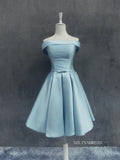 A-line Off-the-shoulder Cute Homecoming Dress Blue Short Prom Dresses EDS032|Selinadress
