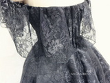 A-line Off-the-shoulder Cute Lace Homecoming Dress BLack Short Prom Dresses EDS040|Selinadress