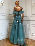 A-line Off-the-shoulder Gray Sparkly Prom Dress luxury  Evening Formal Gown hlks007|Selinadress