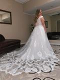 A-line Off-the-shoulder Lace Wedding Dresses Court Train Bridal Gowns CBD498|Selinadress