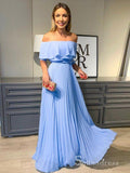A-line Off-the-shoulder Light Sky Blue Long Prom Dresses Cheap Evening Dress MHL164|Selinadress