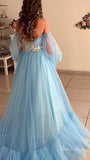 A-line Off-the-shoulder Light Sky Blue Long Prom Dresses Cheap Evening Gowns CBD513|Selinadress