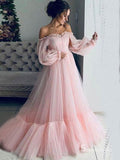 A-line Off-the-shoulder Light Sky Blue Long Prom Dresses Cheap Evening Gowns CBD513|Selinadress