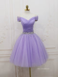 A-line Off-the-shoulder Lilac Cute Homecoming Dress Short Prom Dresses EDS027|Selinadress