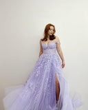 A-line Off-the-shoulder Lilac Prom Dress Long Evening Gowns #POL134|Selinadress