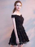 A-line Off-the-shoulder Little Black Lace Short Prom Dress Homecoming Dresses #MHL131|Selinadress