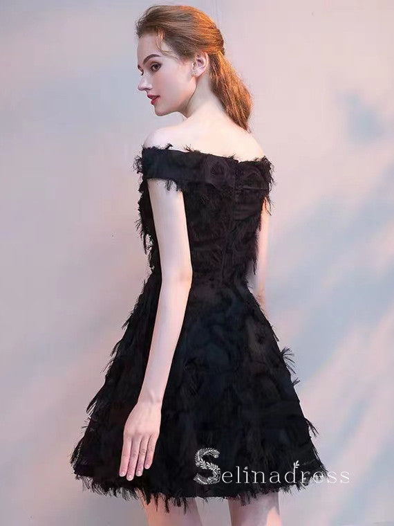 A-line Off-the-shoulder Little Black Lace Short Prom Dress Homecoming SELINADRESS A-line Off-the-shoulder Little Black Lace Short Prom Dress Homecoming SELINADRESS