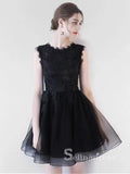 A-line Off-the-shoulder Little Black Lace Short Prom Dress Homecoming Dresses #MHL132|Selinadress