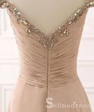 A-line Off-the-shoulder Long Prom Dress Vintage Beaded Formal Dress Ruffles Evening Dress SED032