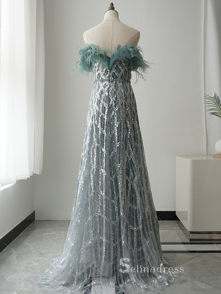 A-line Off-the-shoulder Luxury Sparkly Long Prom Dresses Modest Evenin SELINADRESS A-line Off-the-shoulder Luxury Sparkly Long Prom Dresses Modest Evenin SELINADRESS