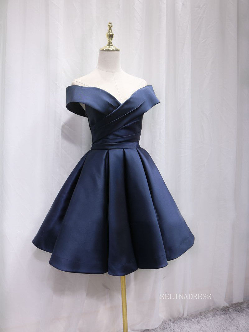 A-line Off-the-shoulder Navy Blue Cute Homecoming Dress Short Prom Dre SELINADRESS A-line Off-the-shoulder Navy Blue Cute Homecoming Dress Short Prom Dre SELINADRESS