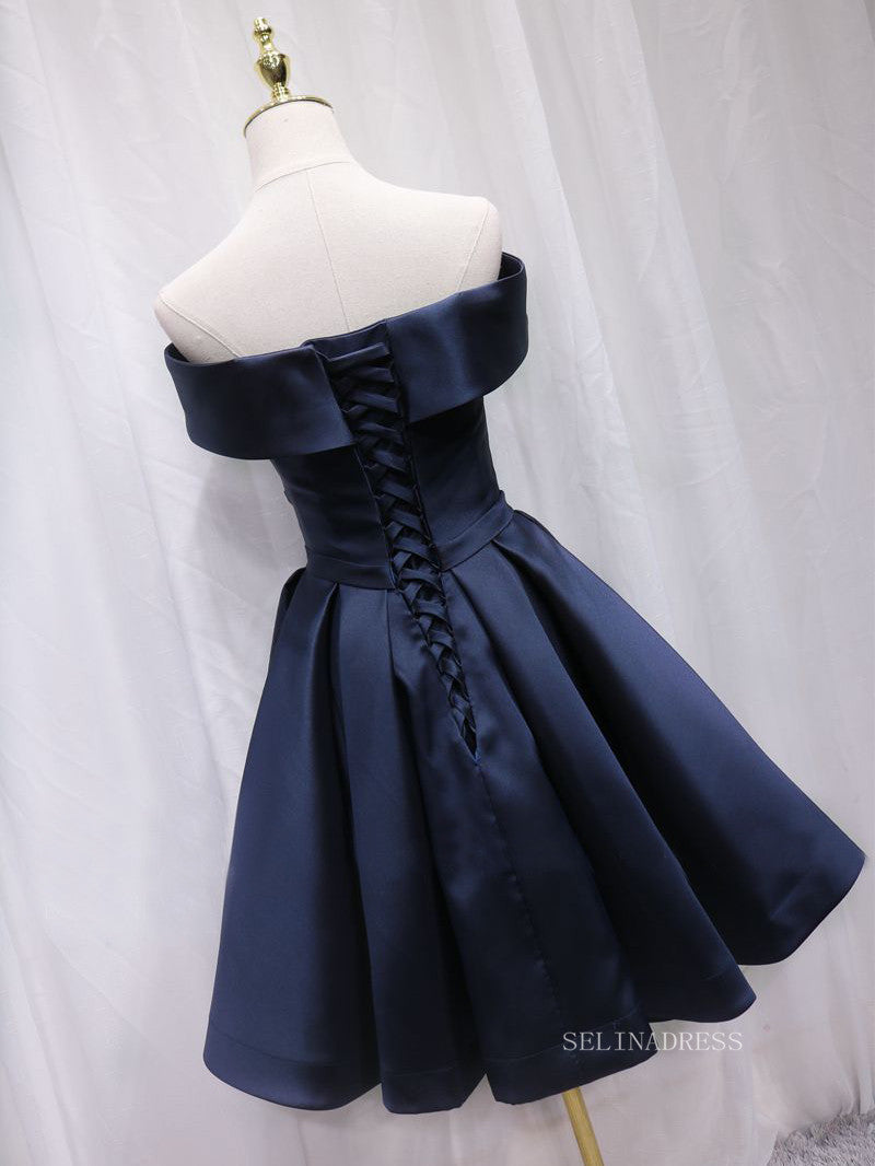 A-line Off-the-shoulder Navy Blue Cute Homecoming Dress Short Prom Dre SELINADRESS A-line Off-the-shoulder Navy Blue Cute Homecoming Dress Short Prom Dre SELINADRESS