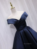 A-line Off-the-shoulder Navy Blue Cute Homecoming Dress Short Prom Dresses EDS026|Selinadress