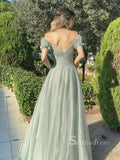 A-line Off-the-shoulder Open Back Long Prom Dress Sparkly Evening Dresses HLK011|Selinadress