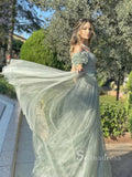 A-line Off-the-shoulder Open Back Long Prom Dress Sparkly Evening Dresses HLK011|Selinadress
