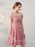 A-line Off-the-shoulder Pink Charming Short Prom Dress Homecoming Dress HML002|Selinadress