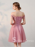 A-line Off-the-shoulder Pink Charming Short Prom Dress Homecoming Dress HML002|Selinadress