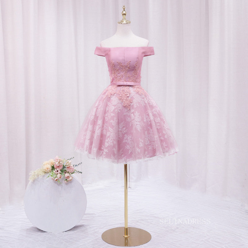 A-line Off-the-shoulder Pink Cute Homecoming Dress Lace Short Prom Dre SELINADRESS A-line Off-the-shoulder Pink Cute Homecoming Dress Lace Short Prom Dre SELINADRESS